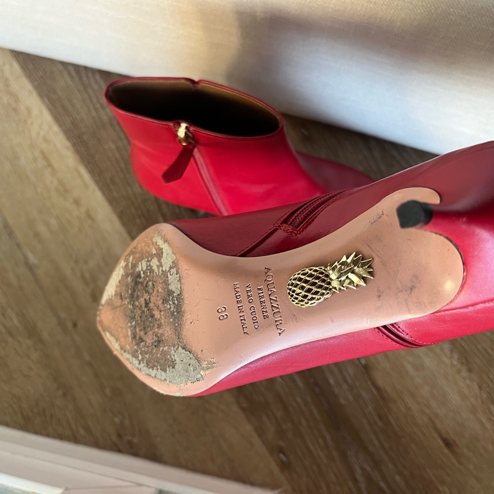 Aquazzura Red Pointed Leather Ankle Booties - Picture 4 of 5
